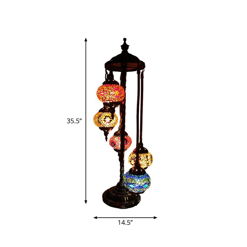 5 Heads Stained Art Glass Floor Light Traditional Beige/Red/Yellow Elliptical Bedroom Standing Lamp