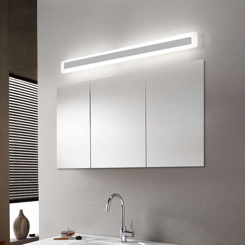 Metal Linear Shape Mirror Wall Light Modern 1-Light Mirror Wall Light Sconces in White