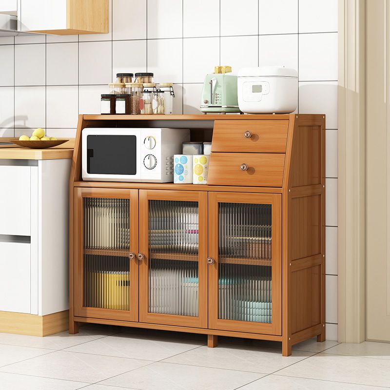 Brown Bamboo Dining Server Contemporary Sideboard Cabinet for Kitchen