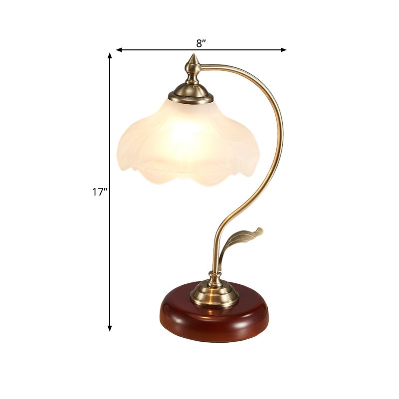 Frosted White Glass Floral Night Lamp Traditional 1-Light Living Room Table Light with Bowed Arm