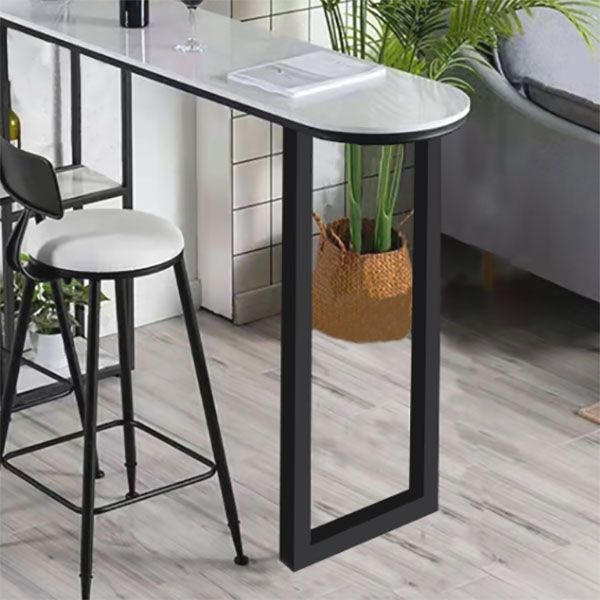 Contemporary Style Bar Table Bar Faux Marble Bar Desk with Sled Base