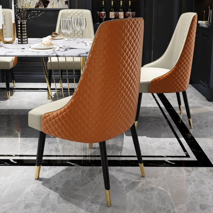 PU Leather Dining Chair Glam Upholstered Side Chair with Wood Legs