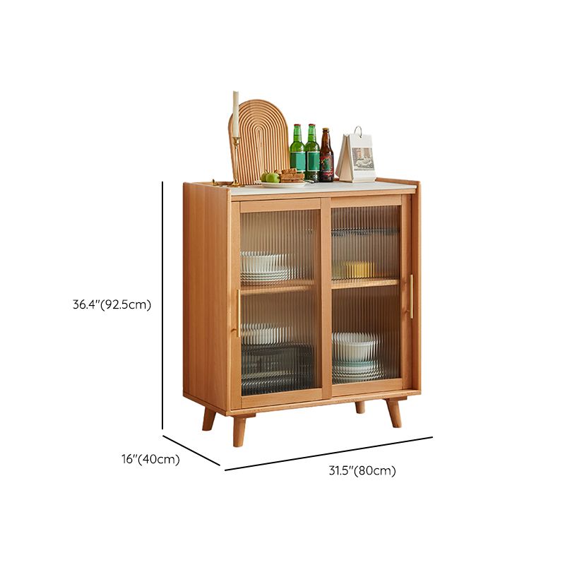 Scandinavian Display Stand Beech Glass Doors Buffet Cabinet with Doors for Living Room