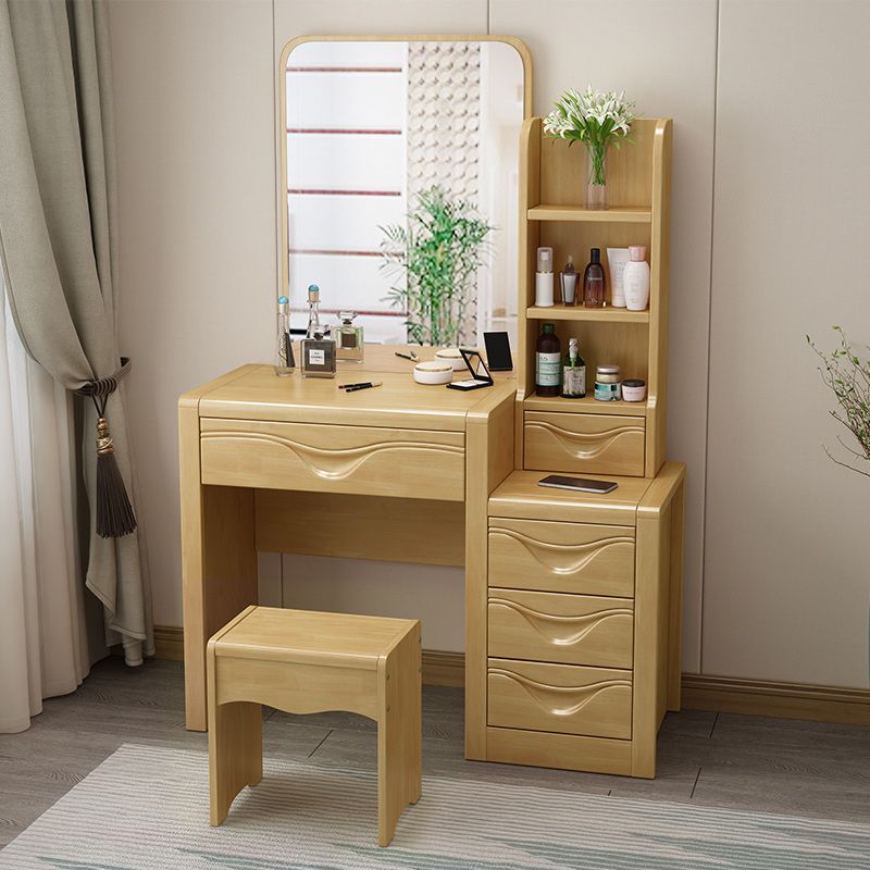 Traditional Solid Wood Vanity Makeup Table with Drawers and Mirror