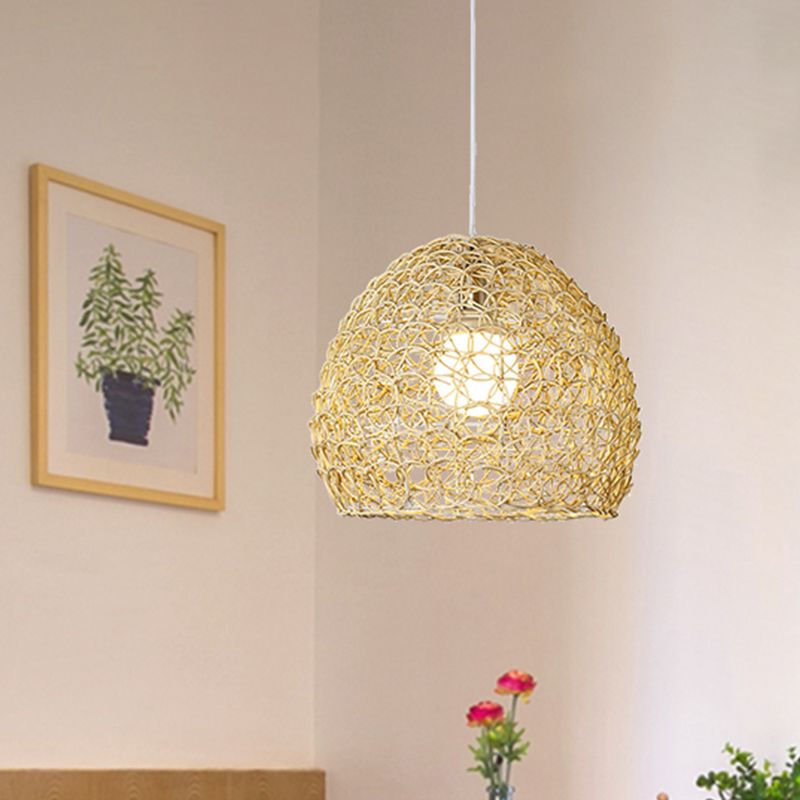 Luce a pendolo emisferico semplice Bamboo Single beige lampada a sospensione per sala da pranzo