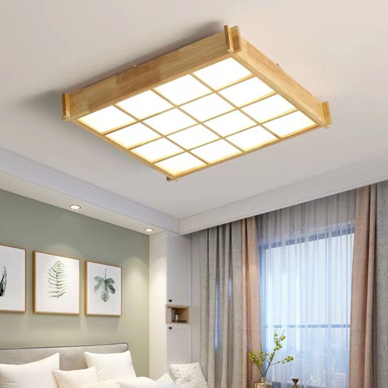 Modernism Single Beige Flush Mount Lighting Wooden LED Ceiling Light