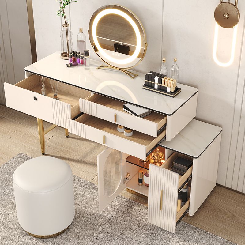 2/3 Pieces Vanity Set, Table With Stone Top & 4 Storage Drawers, Beige