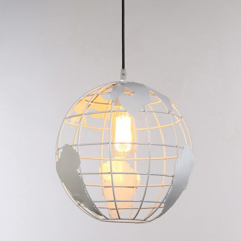 Loft Style World Globe Pendant Light Light Single-Bulb Fer Hanging Lamping For Kids Bedroom