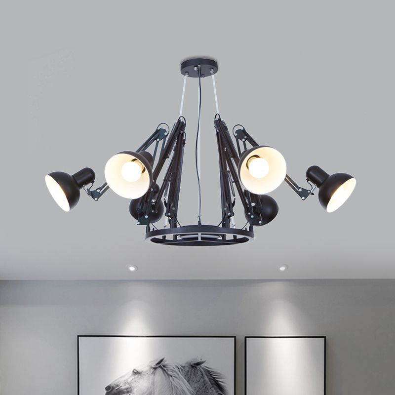 Iluminación colgante de domo de 6 luces con diseño de araña Retro Black/White Metallic Lighture con brazo ajustable
