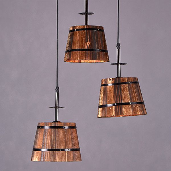 Distressed Wood Pail Pendant Light Fixture Vintage Wood Restaurant Hanging Light