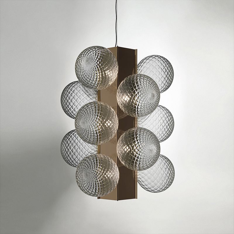 LED Bedside Pendant Modernist Brass Chandelier Light with Bubble Clear Lattice Glass Shade