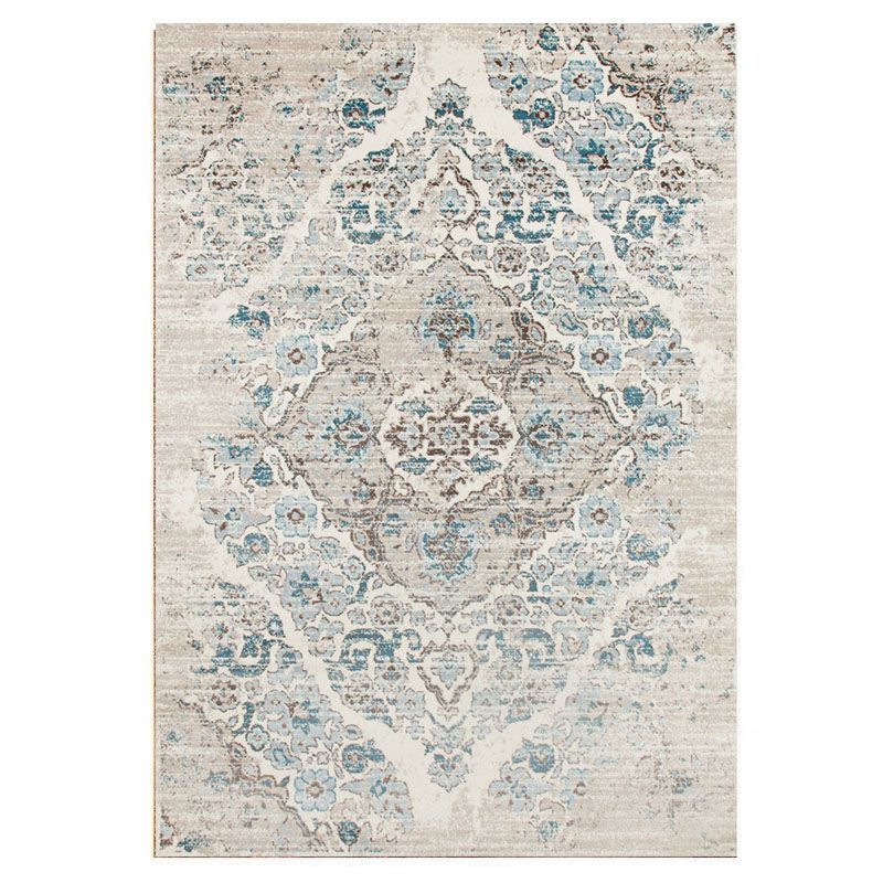 Grey Tone Home Decoration Carpet Nostalgia Medallion Printed Area Rug Polyester with Non-Slip Backing Rug