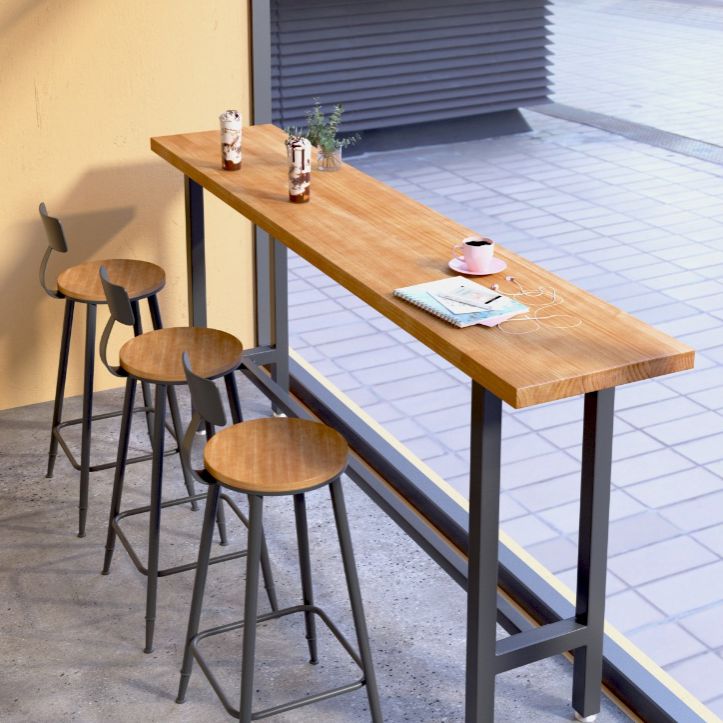 Brown Modern Style Table Solid Wood and Iron with Footrest Coffee Shop Bar Table