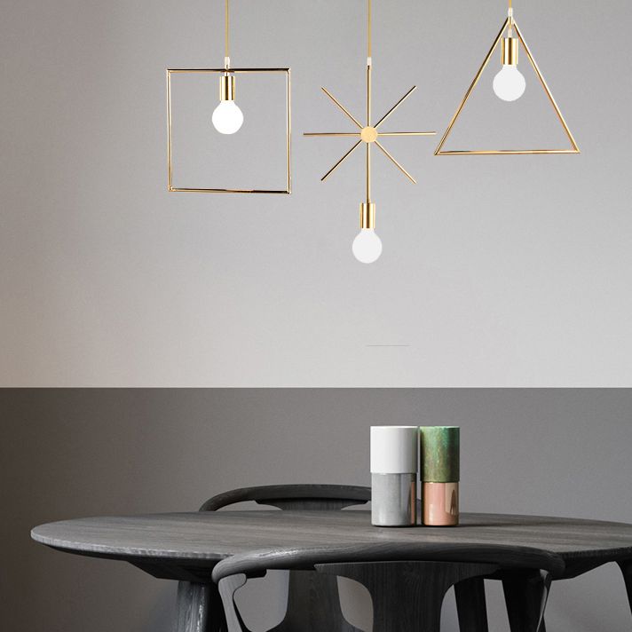 Loft Style Geometric Suspension Pendant 1-Bulb Metal Hanging Light in Gold for Dining Room