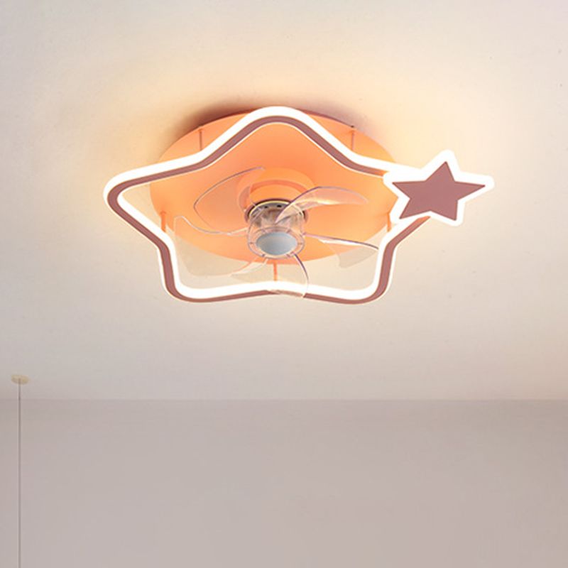 Éclairage de ventilateur en aluminium en forme de boucle dessin animé Pink Semi Flush Mounted plafond Light avec télécommande