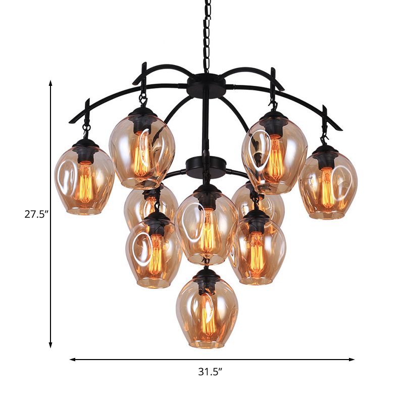 Multi Light Dimpled Glass Pendant Chandelier Industrial Amber Bubble Shade Living Room Hanging Ceiling Fixture