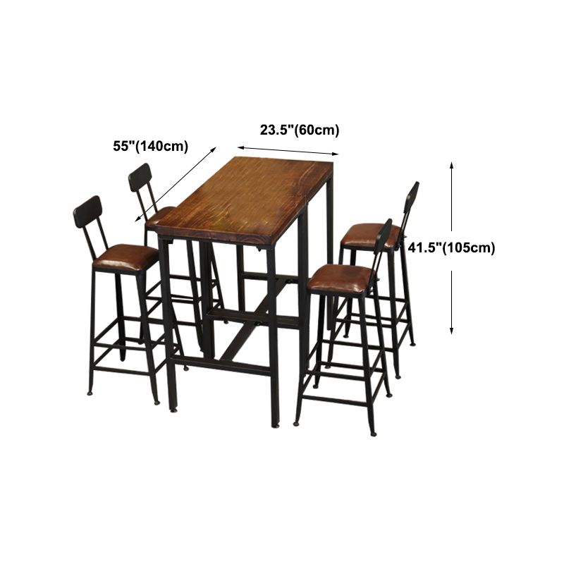 Pine Wood Bar Dining Table Industrial Bar Table with 4 Legs Base for Cafe Milk Tea Shop