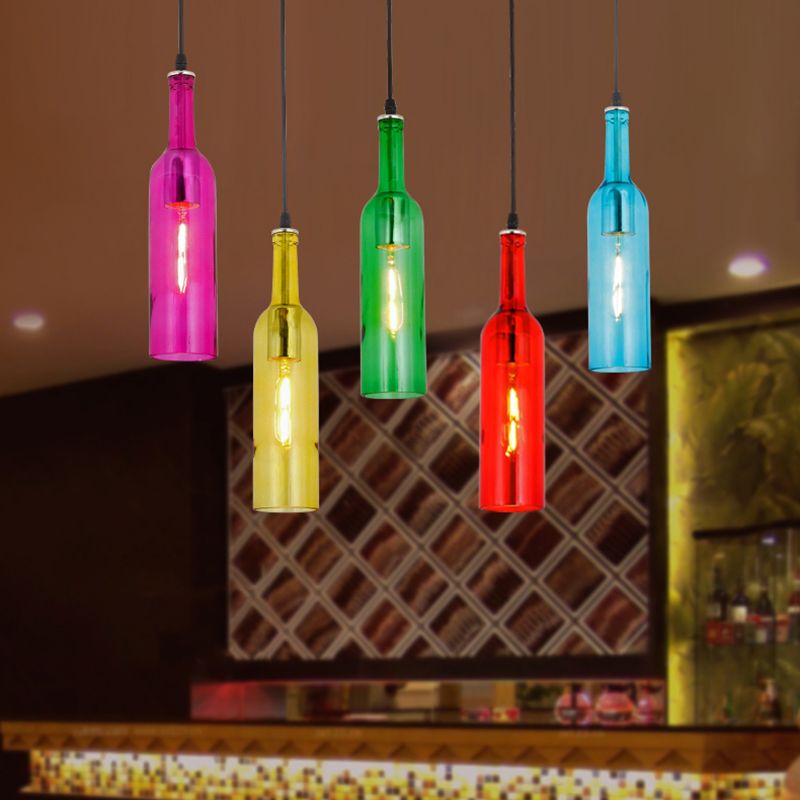 Botellas de cerveza Lámpara de techo múltiple decoración de arte de color vaso de color 5 bombillas de restaurante de suspensión de la luz en rojo