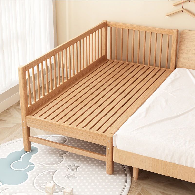 Contemporary Solid Wood Standard Bed Slat Kids Bed with Guardrail