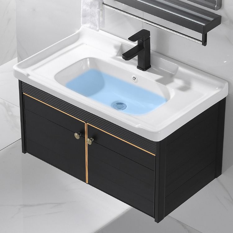 Modern Vanity Set Wall-mounted Ceramic Sink Black Faucet Vanity with Mirror