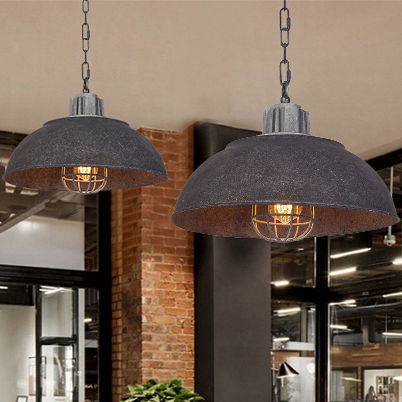 Black Single Head Suspension Lamp Vintage Metal Bowl Pendant Light Fixture with Oval Cage Shade