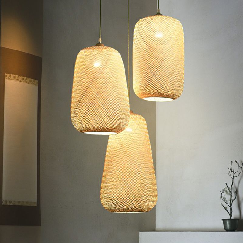 Asia Weaving a sospensione Lampada Bamboo 1 Bulb Restaurant Affalgare la lampada in beige