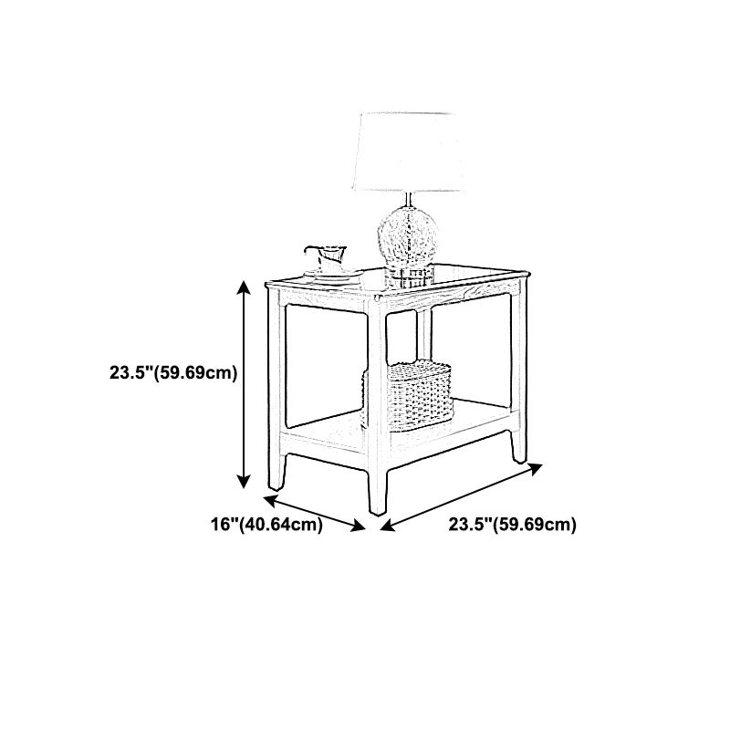 24" Tall Farmhouse Rectangular Wooden Side Table With One Shelf and 4 Wood Legs