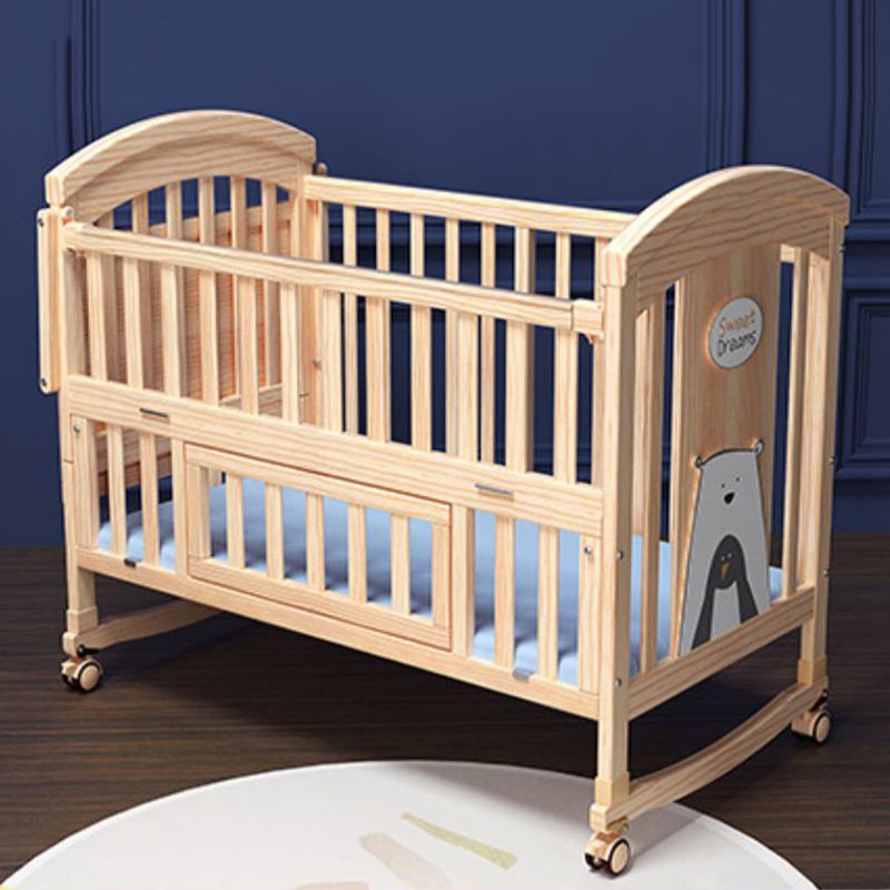 Solid Wood Modern Nursery Bed Storage Arched Crib with Guardrail