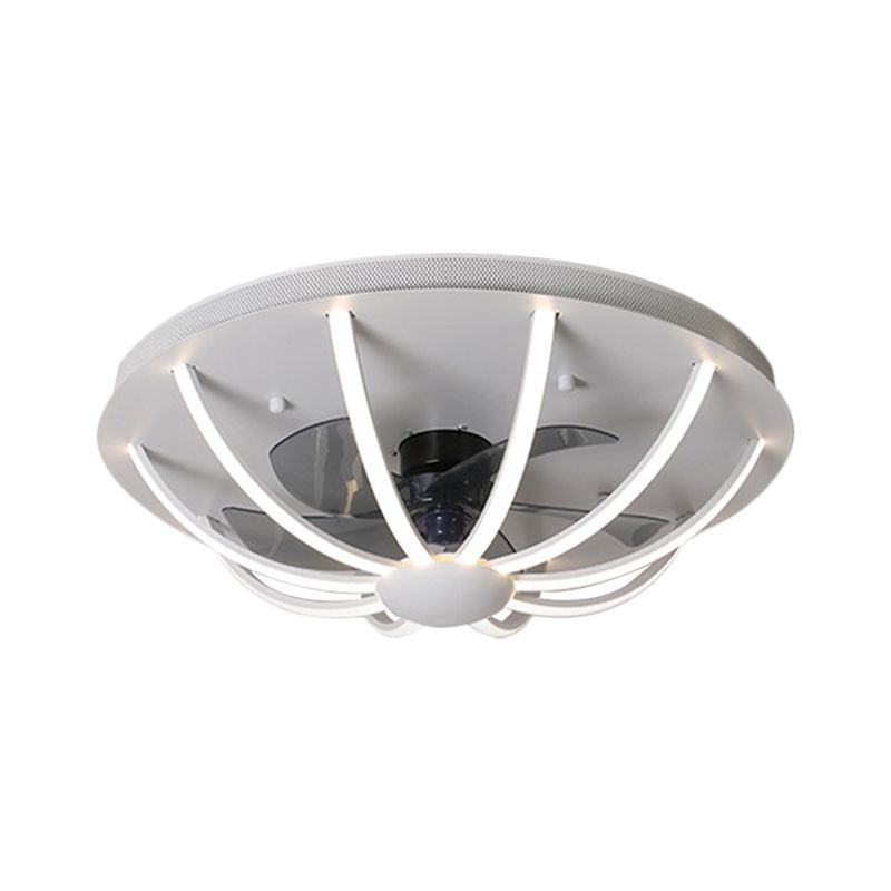 Luz de ventilador colgante de jaula con cúpula Lámpara modernista modernista de blanco/gris/dorado LED FLUSHMOUNT con 4 cuchillas, 23.5 "W