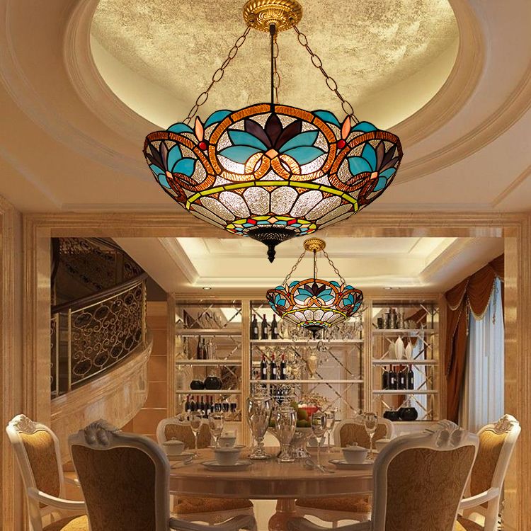 Inverted Bowl Chandelier Lighting Fixture Tiffany Stained Glass Chandelier Pendant Light