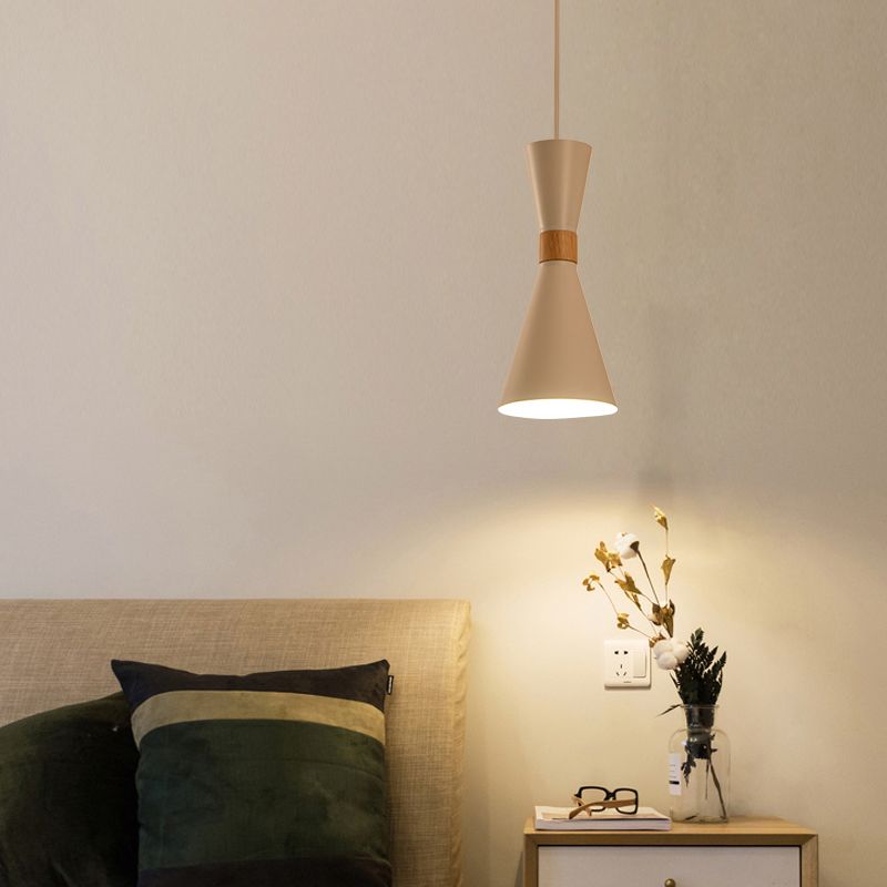 Hourglass Pendant Light Fixture Nordic Metallic 1-Light Bedside Hanging Ceiling Light