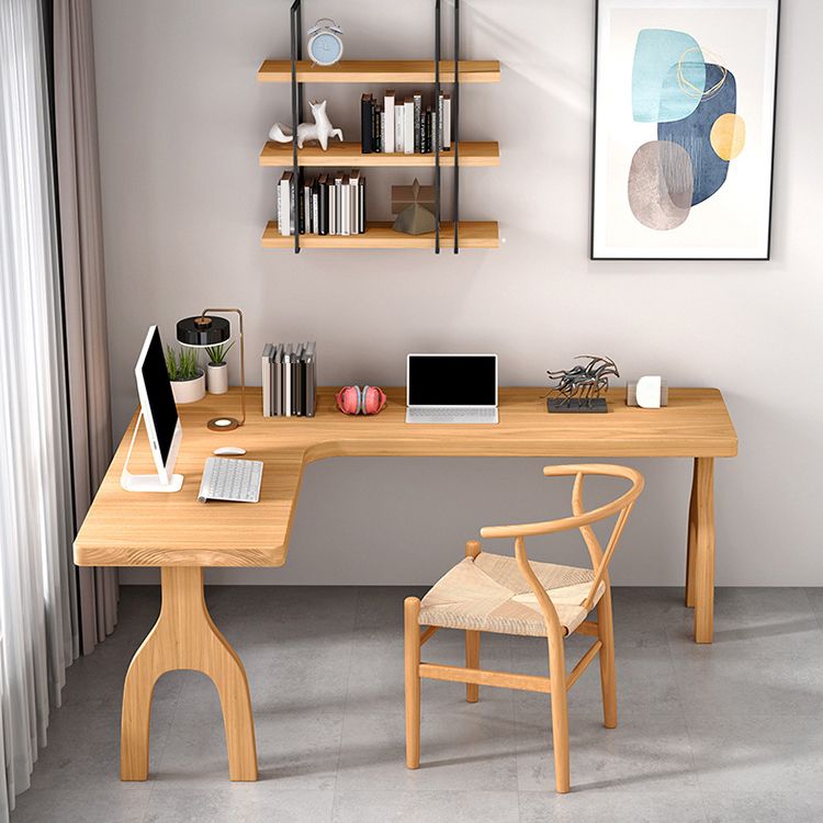 Contemporary Style L-Shape Home Wrting Desk Simple Solid Wood Working Writing Desk