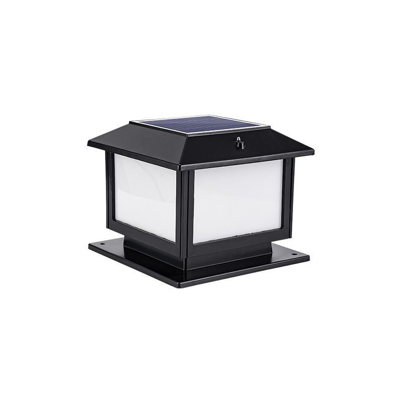 Vintage Rectangular Shade Post Light Frosted Acrylic LED Landscape Lamp for Courtyard