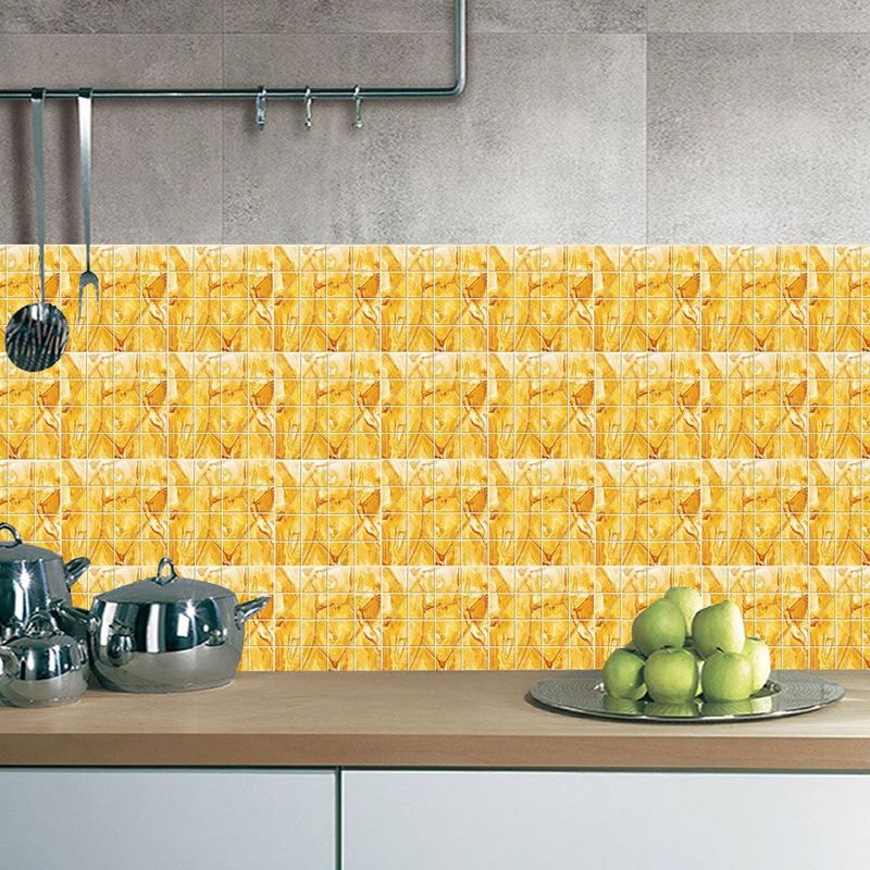 Yellow Faux Marble Wallpaper Panels Pick Up Stick Wall Art for Washroom (30 Pieces)