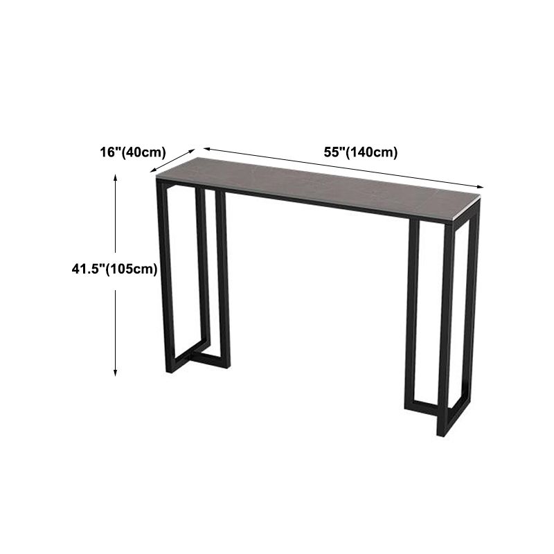 Industrial Black Iron Bar Dining Table with Grey Stone Rectangle Indoor Bistro Table