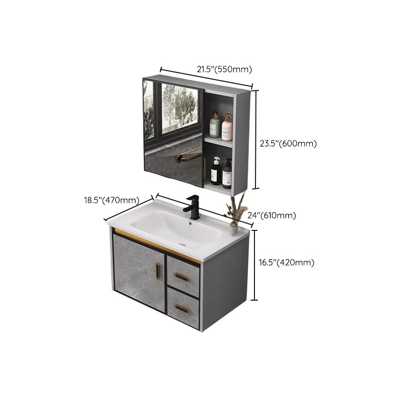 Single Sink Bathroom Vanity Rectangle Grey Wall Mount Bath Vanity Set with Mirror