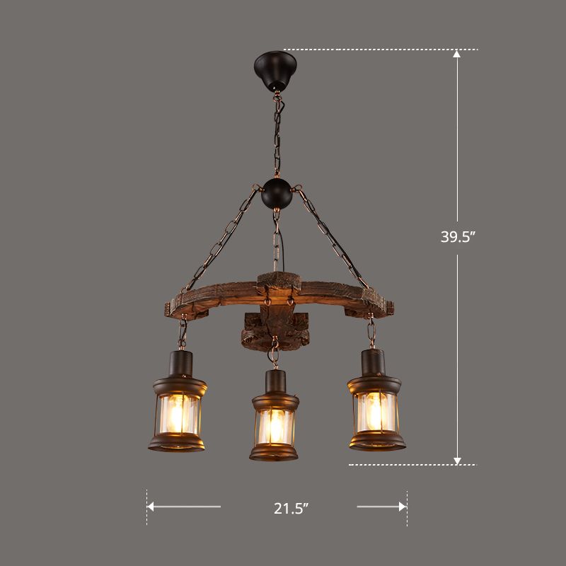 Nautical Style Lantern Chandelier Lamp Wooden Ceiling Pendant Light for Restaurant