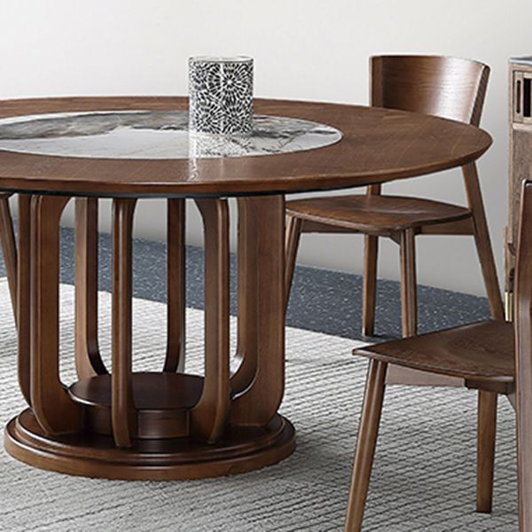 Contemporary Round Dining Table Brown Ash Wood Pedestal Table