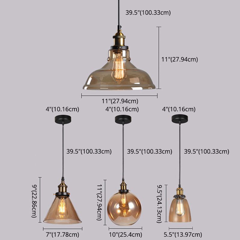 Hanging Pendant Lights Vintage Industrial Style1 Light Pendants with Glass Shade for Bedroom