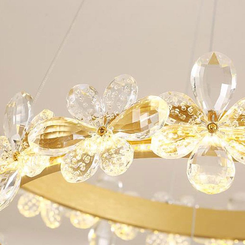 Round Chandelier Lamp Modern Crystal 19.5"/27.5" Wide LED Gold/Coffee Pendant Light Fixture in Warm/White Light