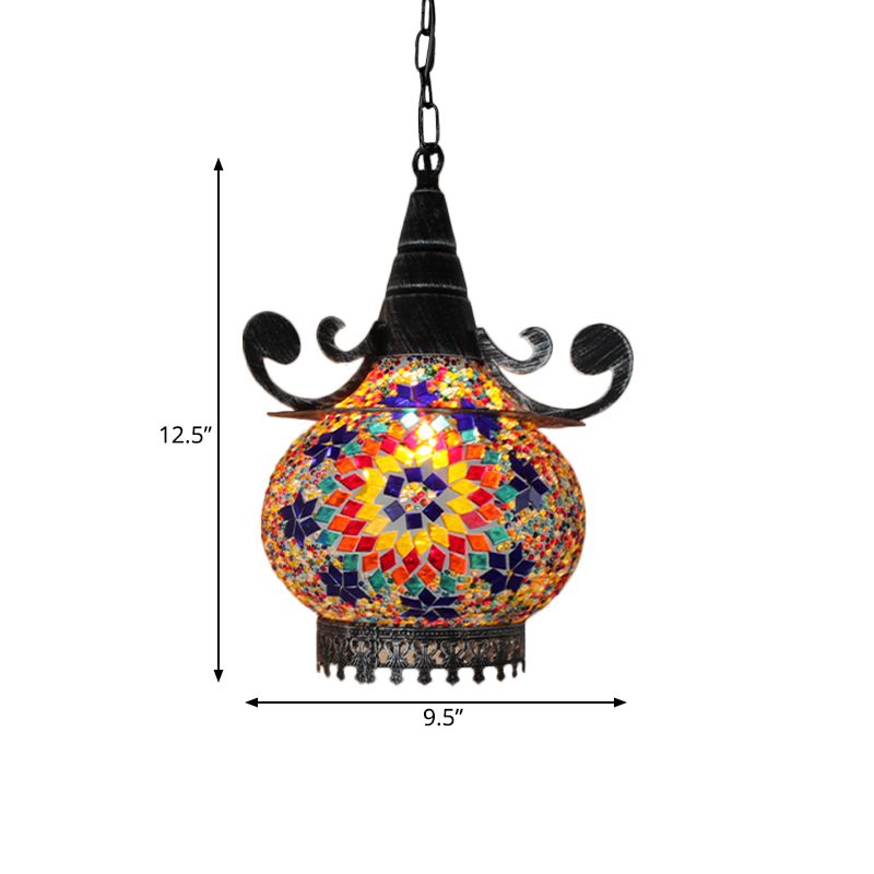 Bohemia Ball Drop Lamp 1 Head Handcrafted Stained Glass Pendant Ceiling Light in Beige/Yellow/Green