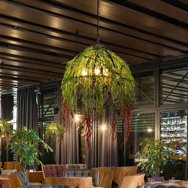 ORB Restaurant Kroonluchter Licht Industrieel metalen 5 Bollen Groene LED -PLANT PERSCHAPPLAATSENDE LICHTING