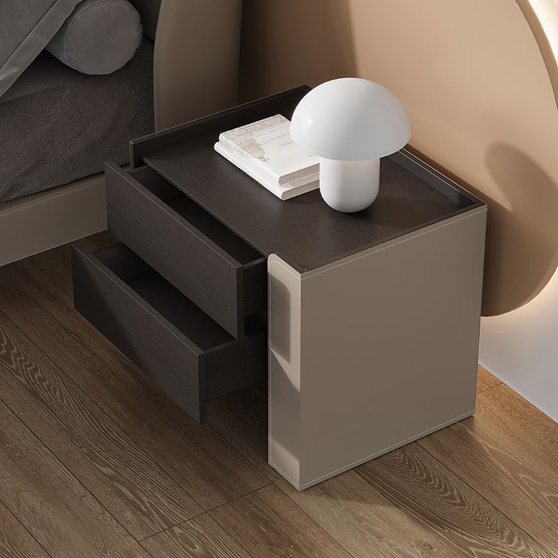 2 Drawers Faux Leather Nightstand Manufactured Wood Nightstand