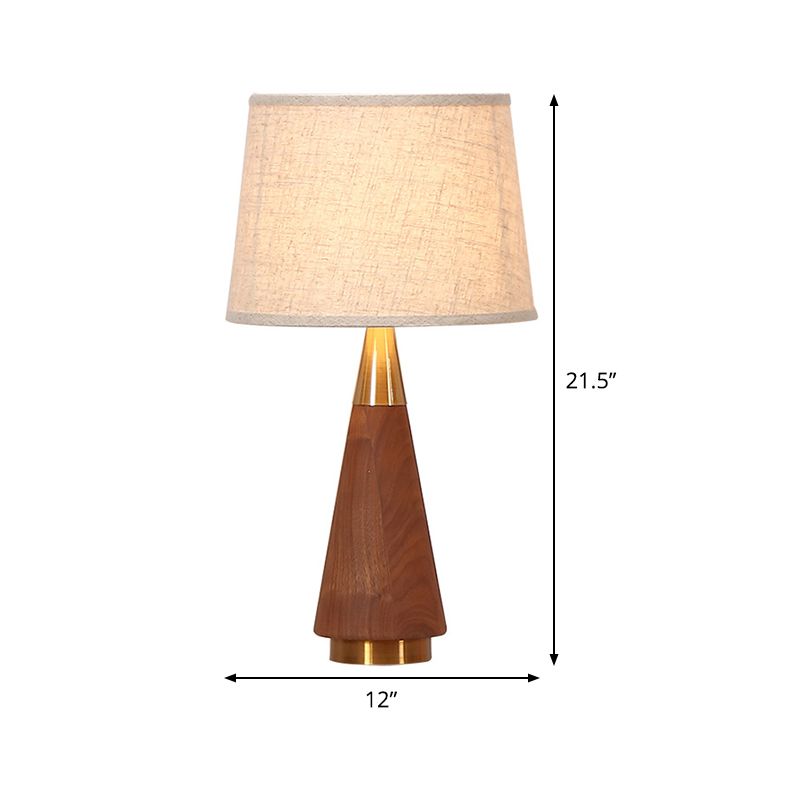 Brown Trapezoid Task Lighting Modernism  1 Head Fabric Reading Lamp with Wood Base