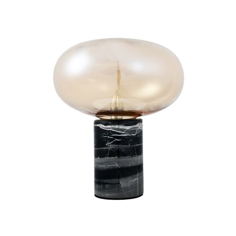 Ellipse Living Room Table Light White/Amber Glass Single Postmodern Night Lamp with Marble Pedestal in Black