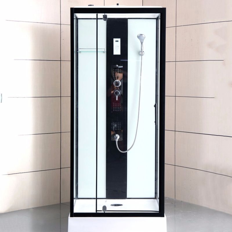 Modern Shower Stall Black Framed Shower Head Drainer Shower Stall