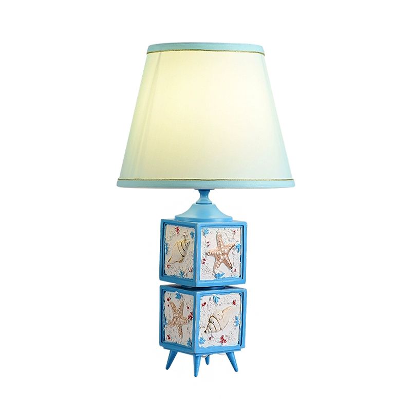 Conch Cubic Bedroom Night Table Lamp Resin 1-Light Modern Task Lighting with Shade in Light/Sky Blue