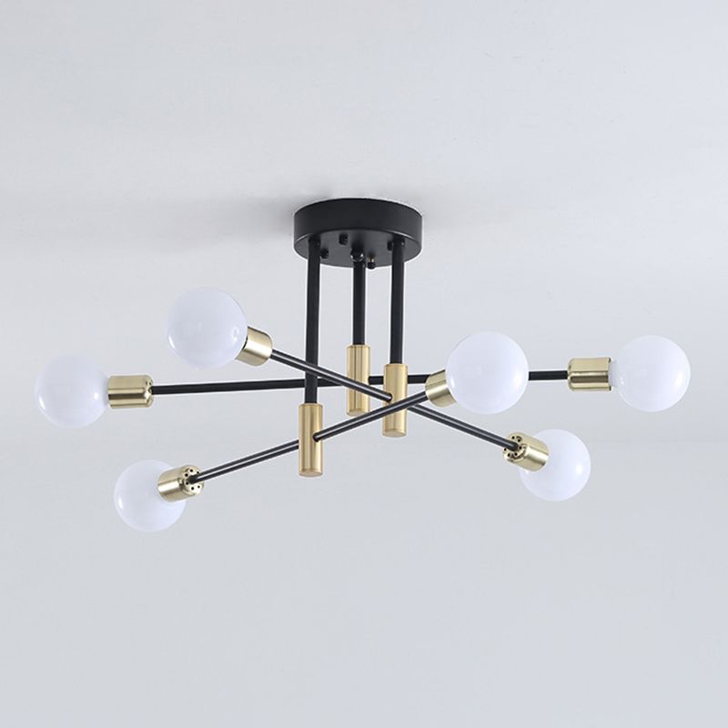 Bare Bulb Industrial Retro Semi Flush Mount Sputnik Metal Ceiling Light for Interior Spaces