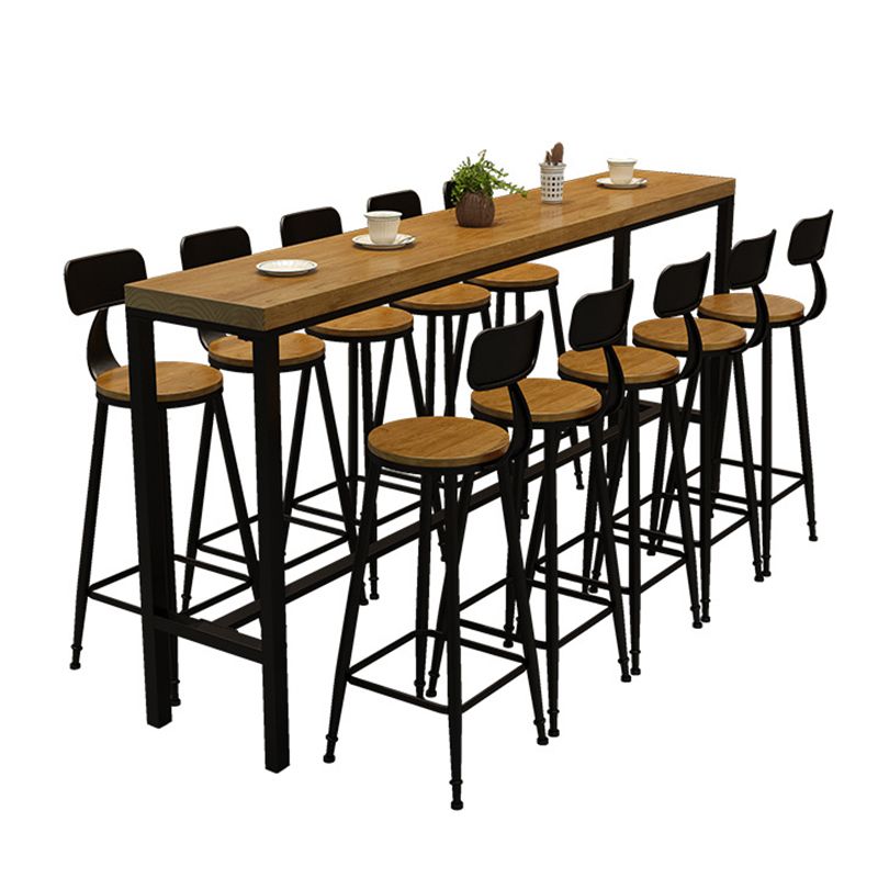 Natural Pine Wood Top Bistro Table Modern Bar Table with Trestle