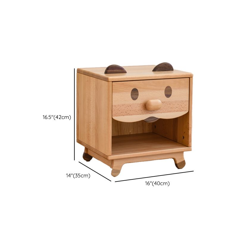 Solid Wood Kids Bedside Table Modern Minimalist Nursery Nightstand with Drawers